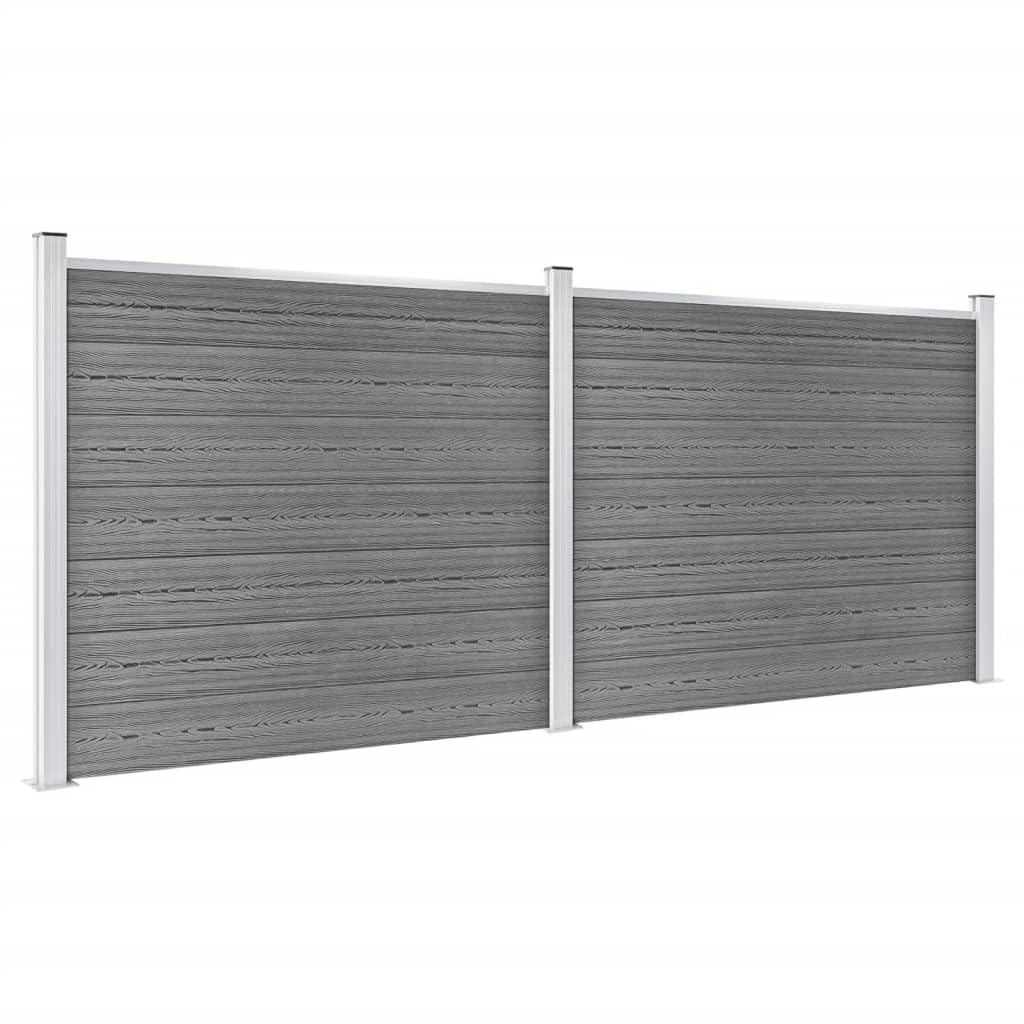 WPC Fence Panel Set 353x146 cm Grey - Privacy Garden Barrier, Rustproof Wood-Plastic Composite Residential Fence with Aluminium Top Profile, Easy Install Modular System for Outdoor Boundary