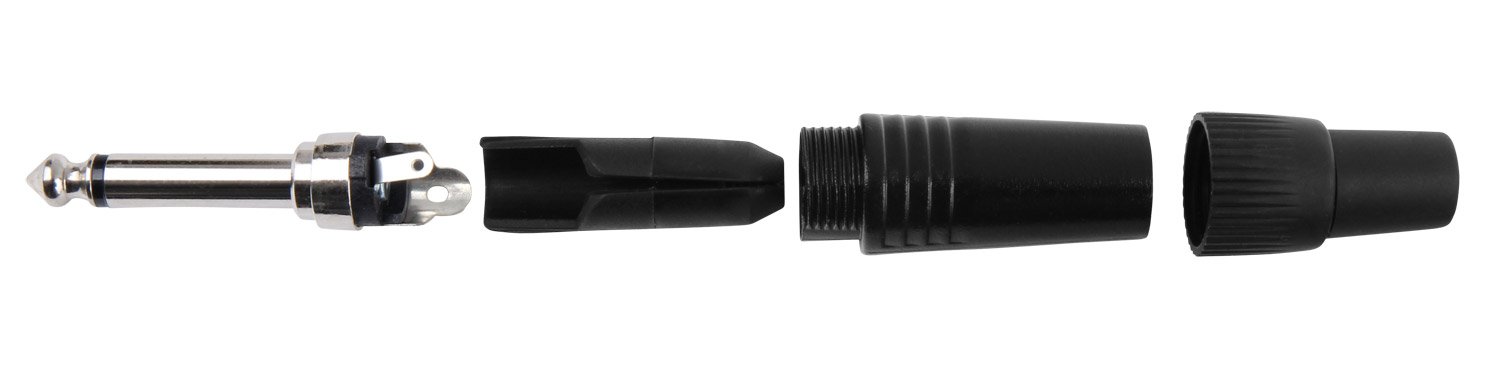 Pronomic Zestaw wtyczek 6,3 mm jack 5 sztuk (do konfekcjonowania kabli, montażu, wysokiej jakości tulejki zaciskowe, stabilna obudowa z odlewu ciśnieniowego), kolor czarny