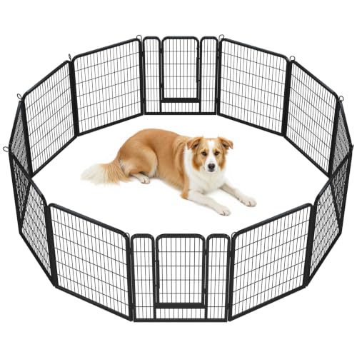 Image of Yaheetech 40 inch H 12-Panel Extra Wide Dog Playpen w /Door for Indoor Outdoor | Heavy Duty Metal Frame, Secure Latch Gate, Tool-Free Assembly, Portable For Yard RV Camping, Ideal For Medium & Large Pets