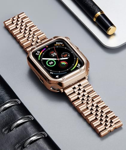 Image of BINLUN Compatible with Apple Watch Band 49mm 46mm 45mm 44mm 42mm 41mm 40mm 38mm for Men Women, Stainless Steel Metal Strap with TPU Case Fit for iWatch Series Ultra /SE3 /11 /10 /9 /8 /7 /SE2 /SE /6 /5 /4 /3 /2 /1
