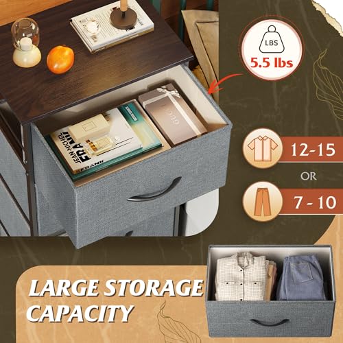Image of WLIVE Dresser with 4 Drawers, Storage Tower, Organizer Unit, Fabric Dresser for Bedroom, Hallway, Entryway, Closets, Sturdy Steel Frame, Wood Top, Easy Pull Handle, Dark Grey