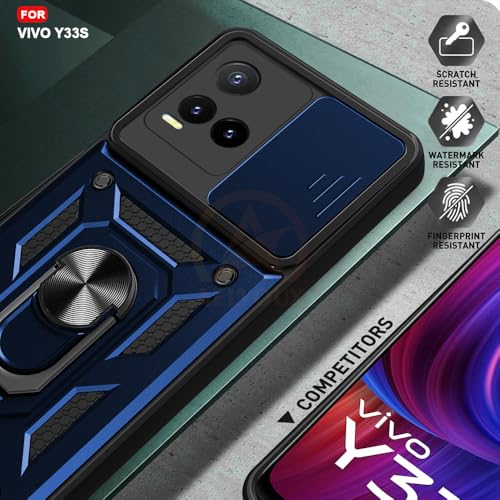 Image of Armor Bumper Back Cover Case for Vivo Y33S / Y21 2021 | Rotating Camera Cover, Ring Holder & Kickstand | Heavy Duty & 360 Degree Protection Vivo Y33S / Y21 2021 Back Cover (Blue)