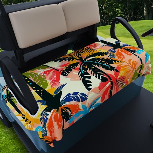AQQA Golf Cart Seat Covers, Red Tropical Leaves Golf Cart Seat Towel Blanket, Golf Accessories, Golf Cart Seat Towel Blanket Fits All 2-Seat Golf Carts, 55