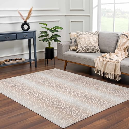 BoutiqueRugs Brown Leopard Contemporary 8x10 Large Area Rug Gray Ivory Tan Light Slate Animal Print Pointblank Great Room Open Concept Master Bedroom Large Dining Room 7'10' x 10' Stain Resistant