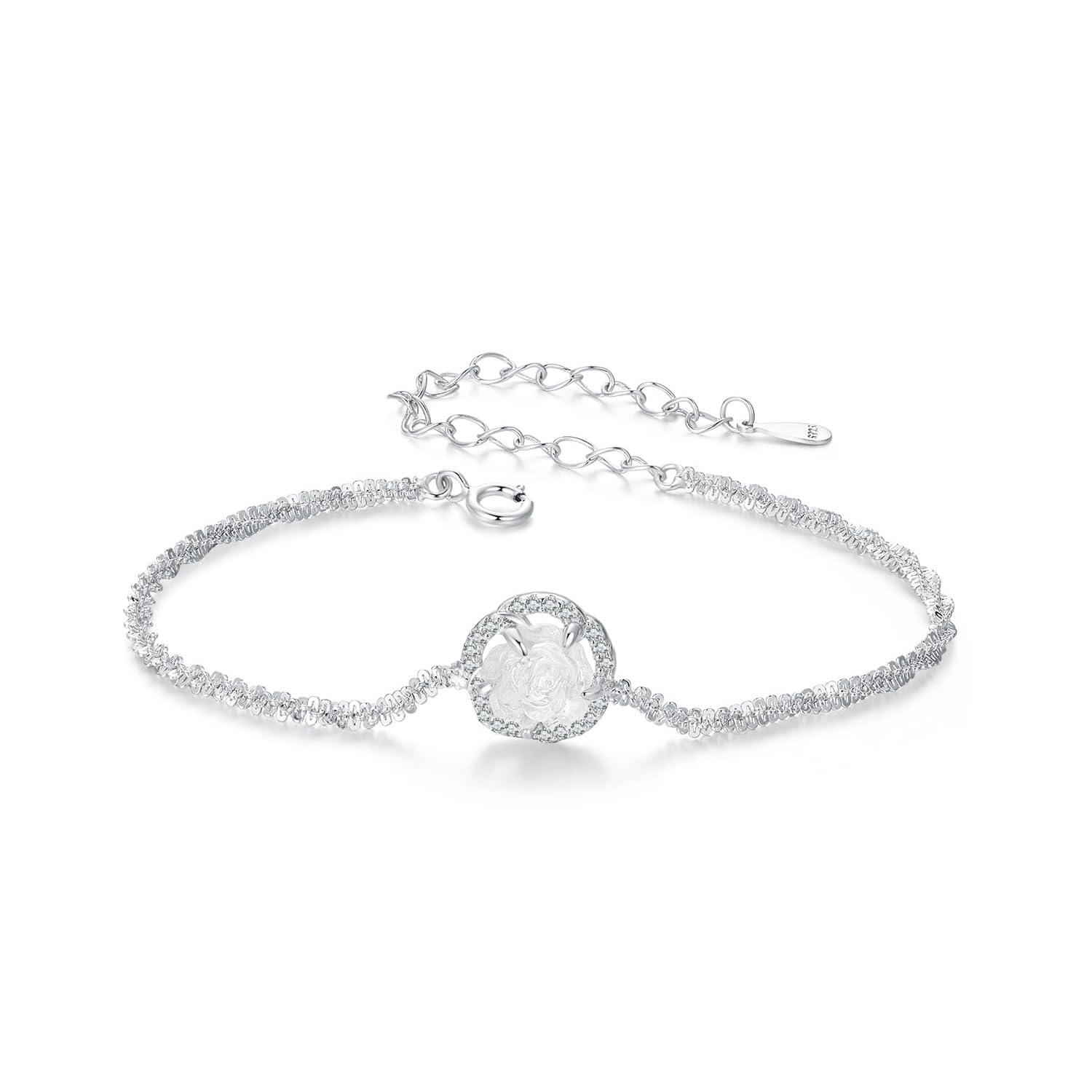Geburtsstein-Armbänder aus 925er-Sterlingsilber für Damen, Tennis-Armband aus Sterlingsilber oder künstlichem Edelstein, Rosen-Blumen-Herz-Schmuck