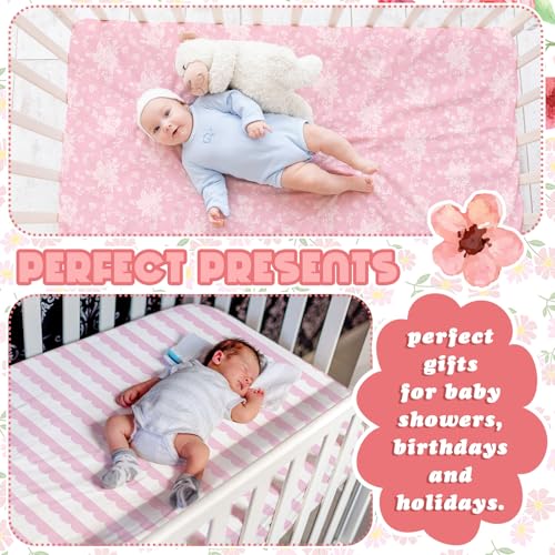 Image of Peryiter 4 Pack Crib Sheets for Baby Pink Flower Soft Baby Bed Sheet Set 52'' x 28 inch Nursery Crib Sheets for Standard Bed Toddler Mattress Nursery Decor Boys Girls Kids