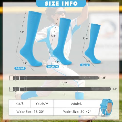 Image of WHIPPY Baseball Socks and Belt Combo Set Knee-High Softball Socks & Adjustable Elastic Belt for Kids Youth Adult