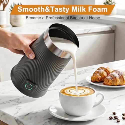 Image of Wowteam Milk Frother, 4-in-1 Electric Milk Steamer, Warm and Cold Milk Warmer and Foam Maker for Coffee, Latte, Cappuccinos, Macchiato, 8.2oz /240ml, Stainless Steel (Black)