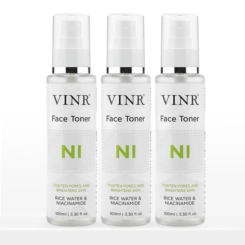Image of VINR 10% Niacinamide & 1% Hylauronic Acid Rice Water Face Toner Pore Tightening & Glowing Skin Oil Control | Hydrating Facial Toner for Acne-Prone, Sensitive & All Skin Types | Women & Men -300ml (Pack of 3 )