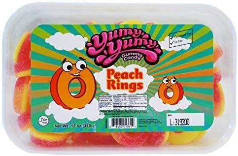 Yumy Yumy Tub Cholesterol & Fat Free Halal Gummy Candy 12oz (340g) (Peach Rings)