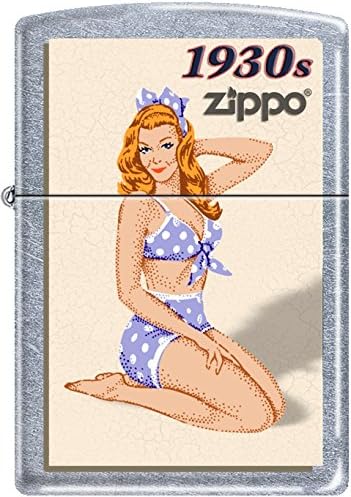 Zippo Windy Vintage Nose Art Blue Bikini Pinup 1930 Era Satin Chrome Lighter