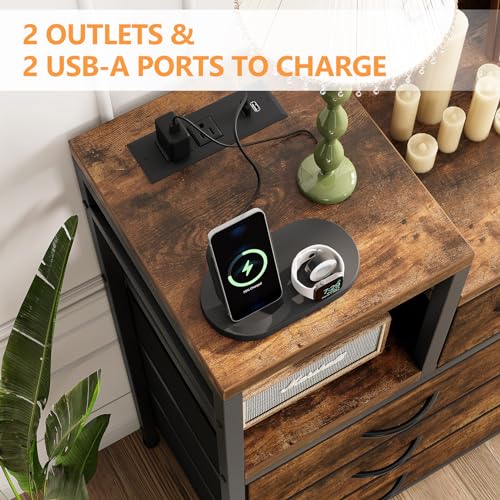Jojoka TV Stand with Charging Station, Bedroom Dresser for Living Room TV Stand with 9 Drawers, Vintage