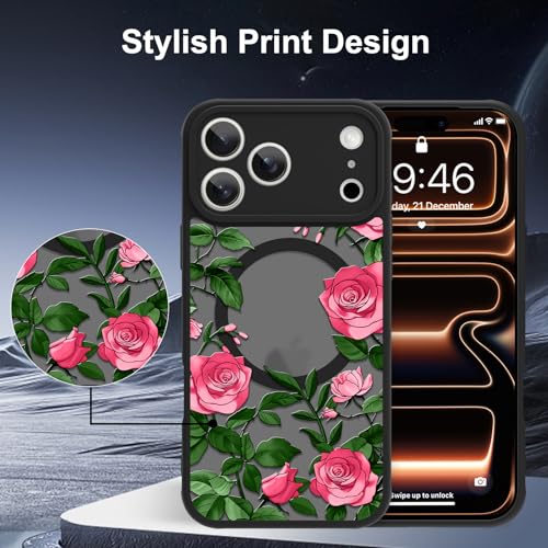 Coque iPhone 17 Pro fleur rose avec protection arrière rigide transparente