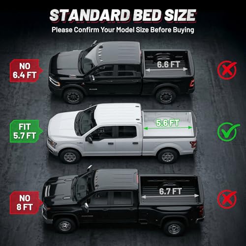 Image of Hard Tri Fold Tonneau Cover Fits Toyota Tundra 2022-2026 5.5 ft /5.6 ft Bed, Waterproof Hard Folding Truck Bed Cover with Anti-Theft Lock, Easy Install Bed Cover for Camping and Work Trucks