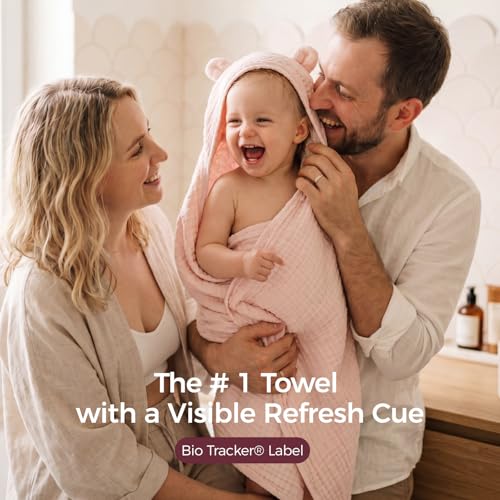Image of Momcozy 6-Layer Muslin Cotton Baby Towels with Hood, 32x32 Inch, Pink | 6-Layer 100% Cotton Muslin Hooded Baby Towel Set for Newborn, Infant & Toddler, Soft Absorbent Baby Bath Essentials