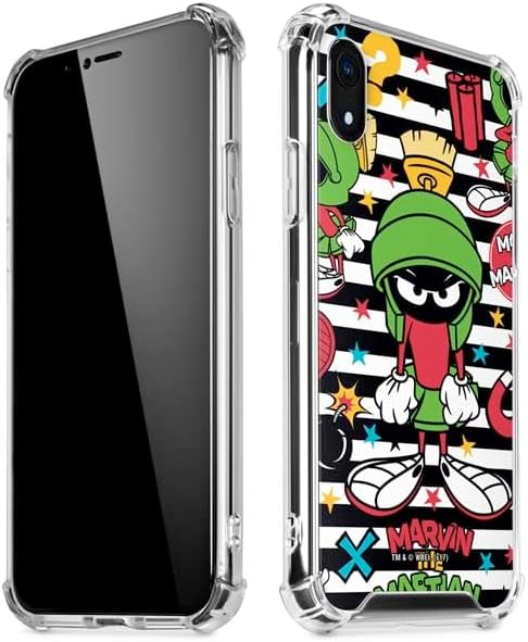Skinit Clear Phone Case Compatible with iPhone XR - Officially Licensed Looney Tunes Marvin The Martian Striped Patches Design