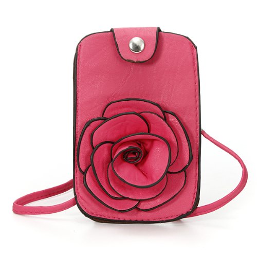 Lady Cute Camellia Cell Phone Key Coin Purse Handbag Card Case Bag Flower Pouch Rose