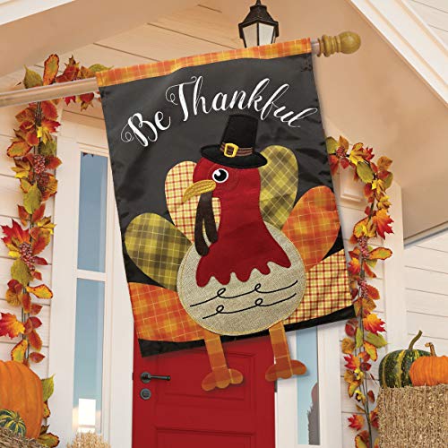 Colorful Turkey Thanksgiving Applique House Flag Be Thankful Embroidered 28"X40" #TOP3