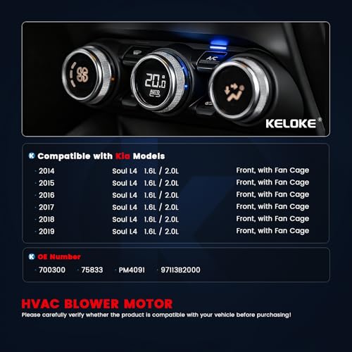 Image of KELOKE Front HVAC Heater Blower Motor Fan Compatible with Kia Soul 2014 2015 2016 2017 2018 2019 L4 1.6L /2.0L Hatchback, with Fan Cage, Replace# 700300 97113B2000