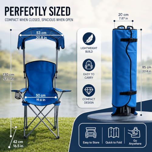 Silla Plegable de Camping Portátil con Dosel, Tela Oxford 600D, Resistente para Exterior, con Sombra Solar, Porta Vasos y Bolsillo de Almacenamiento, para Camping, Playa, Pesca, Picnic y Eventos Deportivos miniatura 3