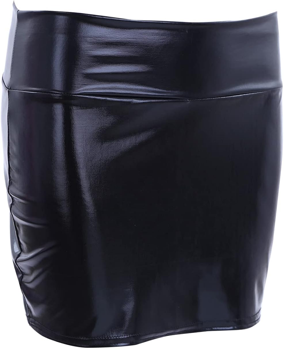 Miniatura 5 de Sywiyi Falda de tubo metálica brillante para mujer, mini vestido ajustado para baile rave, ropa de club, color negro, talla única, Metálico, talla