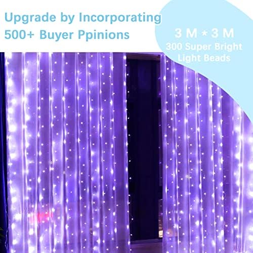 Avyvi Curtain Fairy Lights, 3m*3m USB Curtain String Lights 300leds, 8 Modes Window Lights with Remote Control, Scary Purple Ghost Light for Halloween, Haunted House, Garden Decoration (Purple)