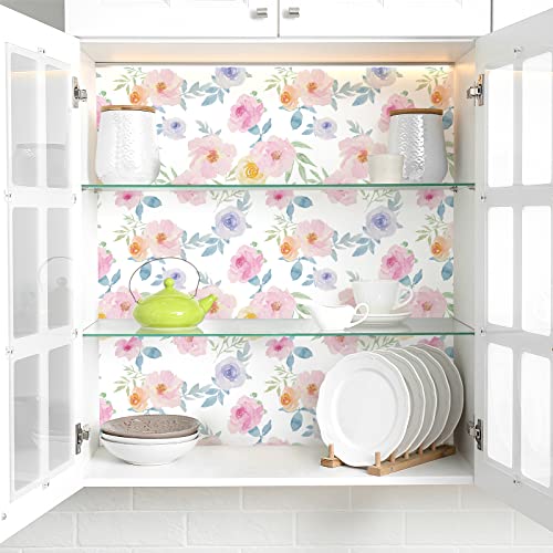 Varypaper Pink Floral Wallpaper Stick And Peel 17.7"X78.7" Watercolor Peony Wallpaper Floral Contact Paper Self Adhesive Removable Wall Paper Floral Stick On Wallpaper For Girls Bedroom Cabinets Walls #TOP7