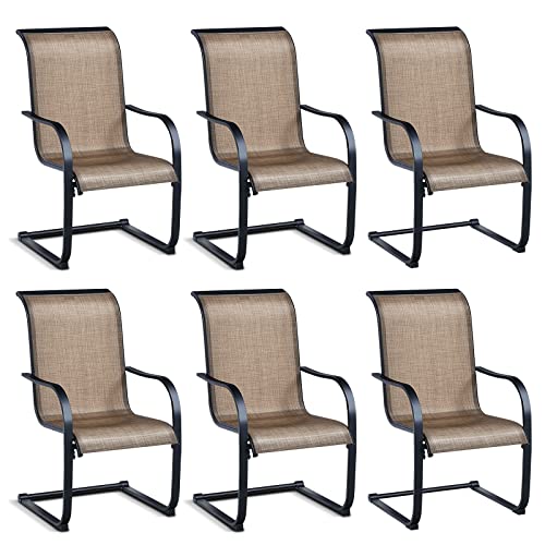 Tangkula 6 Pieces Patio Dining Chairs, Outdoor C Spring Motion Dining Chair Set W/Armrests & Neck Support, High Back Weather Resistant Steel Chairs W/Breathable Fabric For Pool, Lawn, Backyard #TOP20