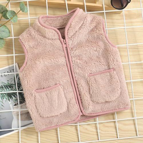 Baby Boys Girls Fleece Vest Toddler Fuzzy Waistcoat Solid Color Sleeveless Zip Up Sherpa Jacket Fall Winter Clothes4