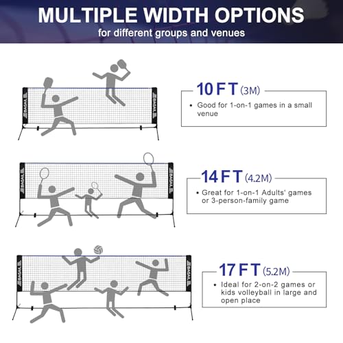 Image of BAGAIL Badminton Net, Height Adjustable Kids Volleyball Net, Foldable Nylon Net 10 ft /14ft /17ft Wide, Tennis Net, Small Pickleball Net for Backyard Game and Indoor Outdoor Use, Easy Setup