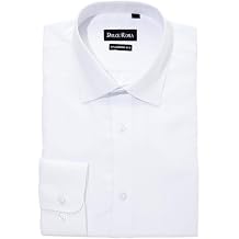 Dolce Roma Men's Button Down Dress Shirt Stretch Modern Fit Solid Colors Long Sleeve White