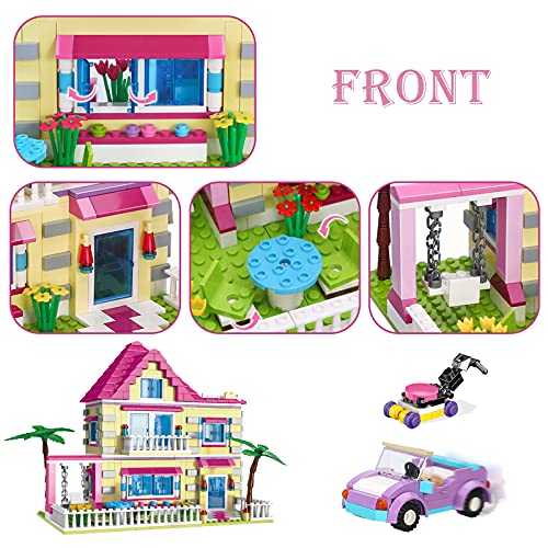Finebely Dream Girls Friends House Building Set, Villa House Building Blocks Kit Included 4 Mini Toy Figures, A Buildable Car, Swing, For Girls Kids Aged 8 Years And Up, 892 Pcs #TOP1