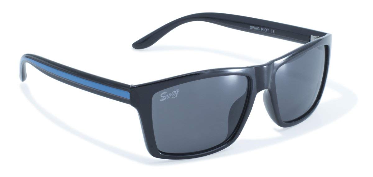 SWAGGlobal Vision Sunglasses Sleek Blue Color Stripe Down the Side , Black, One size