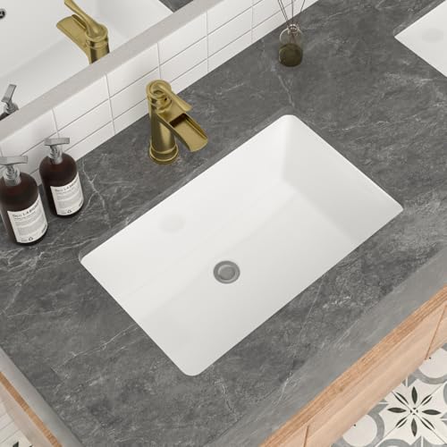 Mocoloo - Fregadero de baño empotrado – Fregadero rectangular de porcelana blanca de 21 x 13 pulgadas, lavabo de 7.7 pulgadas de profundidad con desbordamiento, fregadero cuadrado pequeño montado