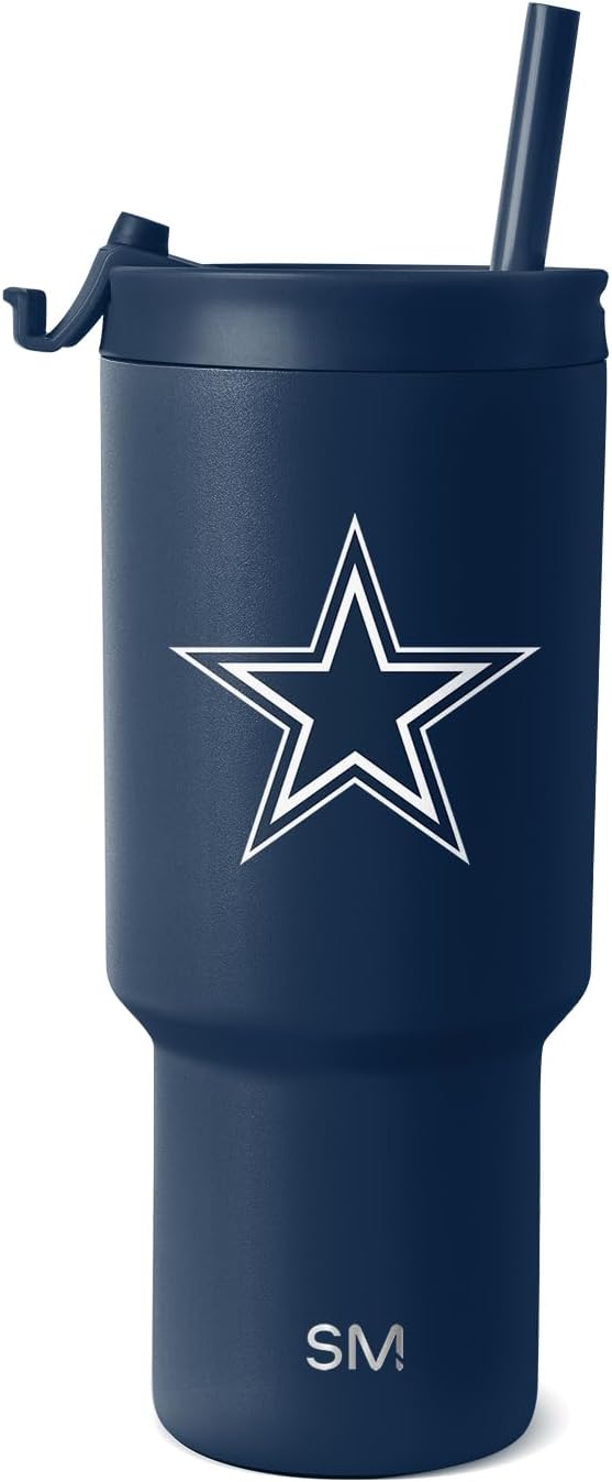 Simple Modern Officially Licensed NFL Dallas Cowboys 30 oz Tumbler with Flip Lid and Straws | Insulated Cup Stainless Steel | Gifts for Men Women | Trek Collection | Dallas Cowboys