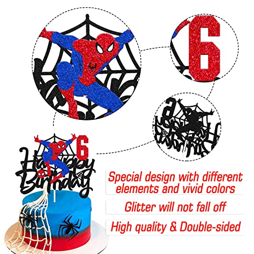 Spider 6Th Cake Topper Spider Birthday Cake Decoration Spider Happy Birthday Cake Decor For Men Boy Children Bday Party Supplies Double Sided Glitter Black Décor #TOP1