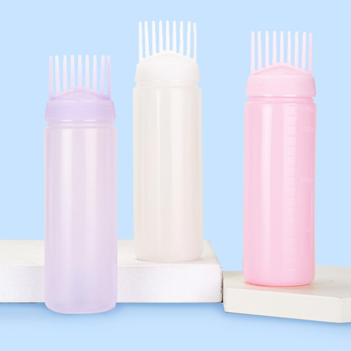 3 Pcs Hair Color Applicator Bottles with Scale Design 170ml Hdpe Ldpe Material Easy to Operate Hair Dye Root Applicator Bottles
