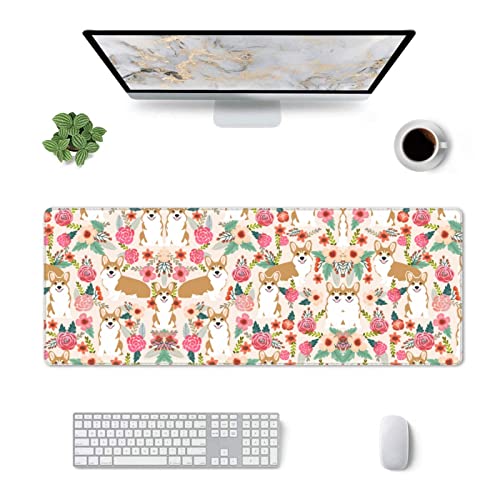 Tapis de souris de jeu Corgi grand format motif fleurs de printemps