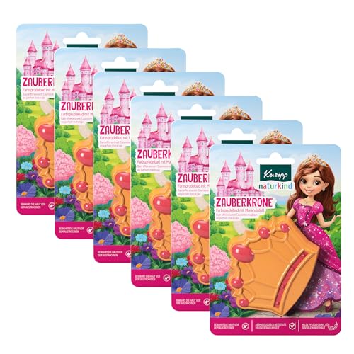 Kneipp naturkind Farbsprudelbad Zauberkrone – Badebombe mit Maracujaduft – Für sensible Kinderhaut – 6 x 1 Stück
