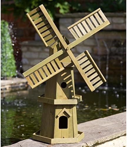 Moulin à vent extra large pour décoration de jardin en bois robuste