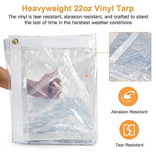 8 x 8FT Outdoor Clear Tarp Curtain Waterproof Wind-Proof 24 Mil Transparent Vinyl Tarp for Patio Pergola Garden Canopy Rainproof Anti-Tear PVC Thick Cover with Grommets - Thumbnail 5