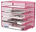 Klickpick Office 2 Tier Stackable Heavy Duty Metal Desktop Letter Tray File Organizer Sorter Desk Document Organizer Shelf Tray Magazine Holder Paper File Newspaper Organizer Tray - Pink