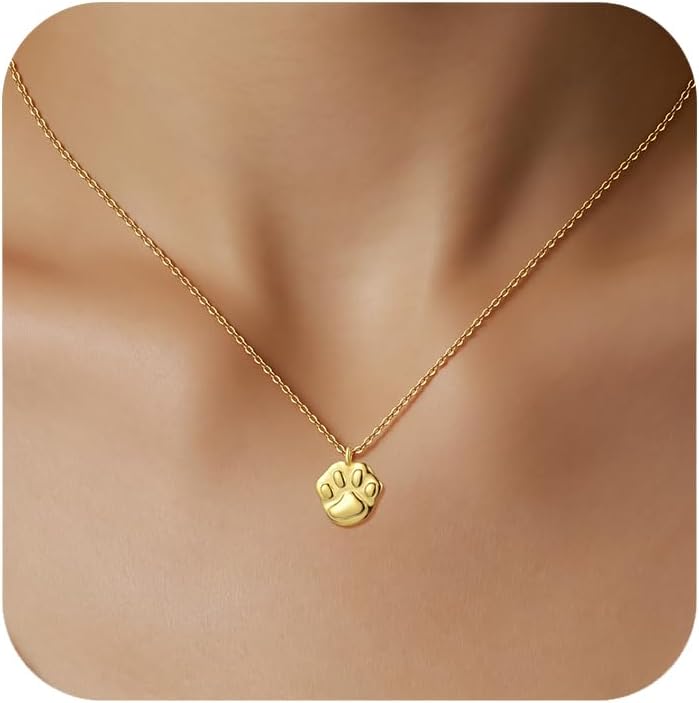 SUYACS 925 Sterling Silver Dog Paw Print Necklaces for Women 14k Gold Plated Cat Puppy Pendant Necklace Cute Dog Passing Memorial Charm Chain Necklace Jewelry Gifts for Friends Sister
