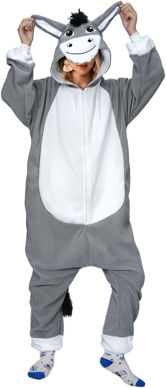 vavalad Grey Donkey Costume Adult, Womens Onesie Pajamas, Halloween Costume - Image 4