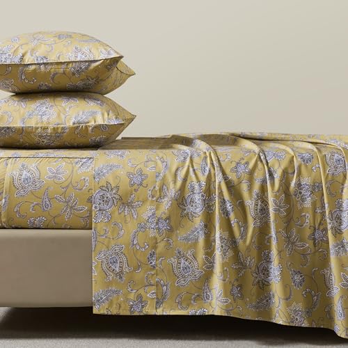 FADFAY 100% Cotton King Sheet Set, Olive Green Paisley Floral Bed Sheets, Deep Pocket Fitted Sheet, Pet-Friendly Soft Breathable Cozy Bedding for All Seasons, 4-Piece