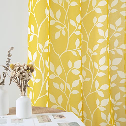 Image of XTMYI Yellow Cafe Kitchen Curtains 36 Inch Length,Floral Sunflower Decor Tier Curtains Sets for Windows,Bright Lemon Yellow and White