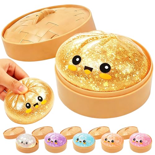 Glitter Dumpling, 2026 New Glitter Dumpling Squeeze with Box, Dumplings Sensory Squeeze Toy for Stress Relief, Soft Slow Rising Fidget Toy for Kids Adults Classroom Rewards Party Favors (Gold)