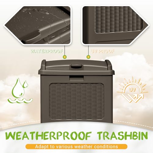 image for YESHOMY 33 Gallon Resin Outdoor Trash Can with Lid, Hideaway Waterproo