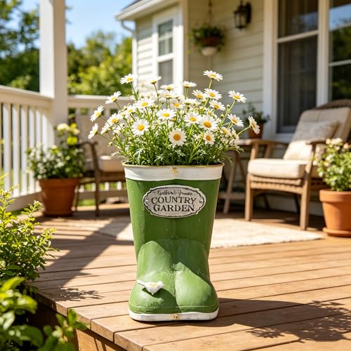 Xynthorvex Vintage Green Rain Boot Planter, Country Garden Metal Boot Flower Pot, Rustic Farmhouse Decorative Planter for Indoor Outdoor Succulents, Herbs, Garden & Porch Decor