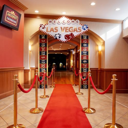 Image of Peryiter 3 Pcs Casino Theme Party Decorations Casino Night Porch Sign Banner Hanging Banner Welcome Porch Sign for Las Vegas Poker Birthday Supplies Photo Background Decor